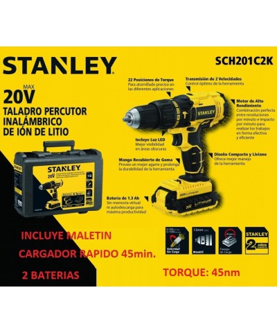 Taladro Sch201c2k Percutor Inalambrico 12 V + Kit `stanley`